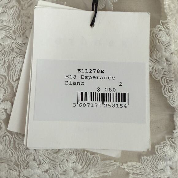 SANDRO Esperance Blouse Top Sz M NEW $280 White Sheer w Lace Puffed Short Sleeve - Picture 8 of 10